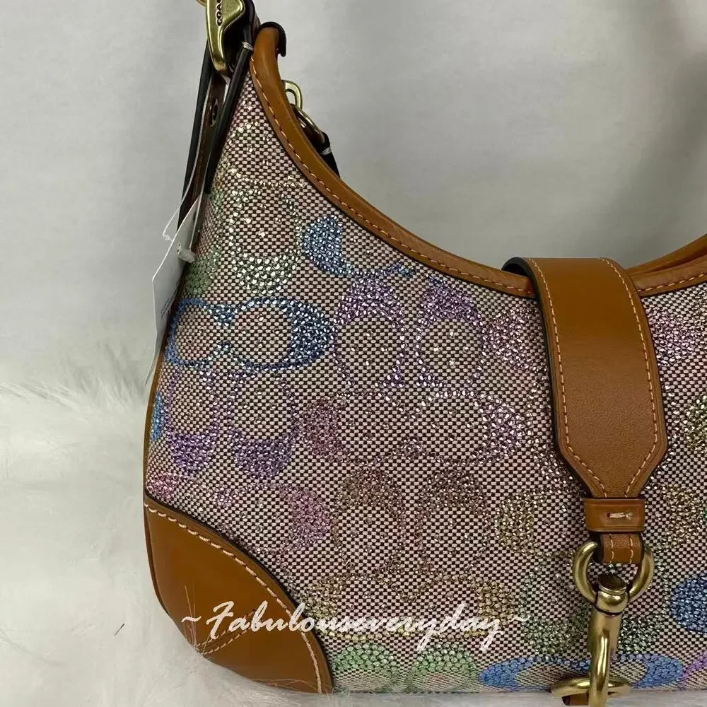 Coach Holographic Signature Canvas Shoulder Bag with Brown Leather Trim - Picture 7 of 11